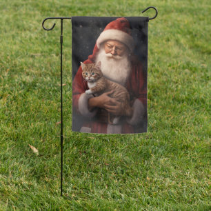 Abyssinian Cat with Santa Claus Festive Christmas  Garden Flag