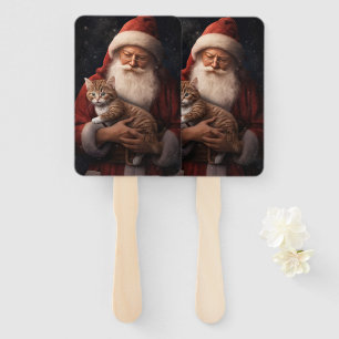 Abyssinian Cat with Santa Claus Festive Christmas  Hand Fan