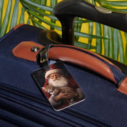 Abyssinian Cat with Santa Claus Festive Christmas  Luggage Tag