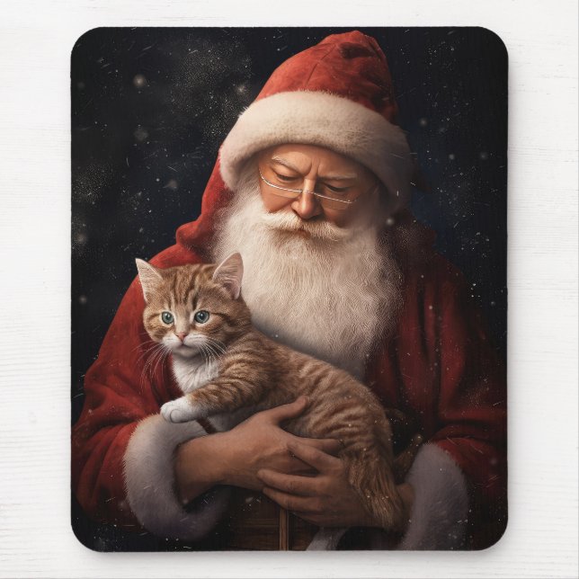 Abyssinian Cat with Santa Claus Festive Christmas  Mouse Pad (Front)