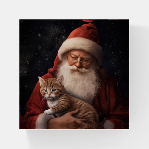 Abyssinian Cat with Santa Claus Festive Christmas  Paperweight