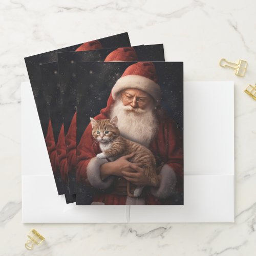 Abyssinian Cat with Santa Claus Festive Christmas  Pocket Folder