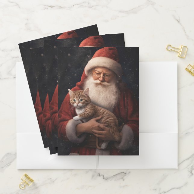 Abyssinian Cat with Santa Claus Festive Christmas  Pocket Folder (In Situ)