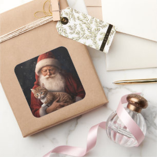 Abyssinian Cat with Santa Claus Festive Christmas  Square Sticker