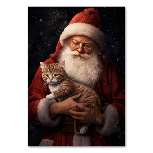 Abyssinian Cat with Santa Claus Festive Christmas  Table Number