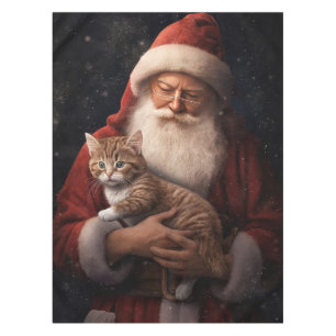 Abyssinian Cat with Santa Claus Festive Christmas  Tablecloth