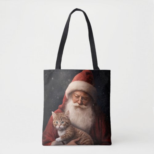 Abyssinian Cat with Santa Claus Festive Christmas  Tote Bag