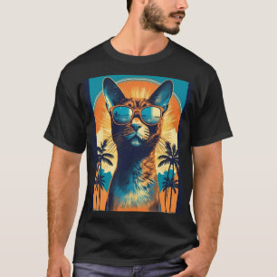 Abyssinian Cat with sunglasses at a tropical beach T-Shirt