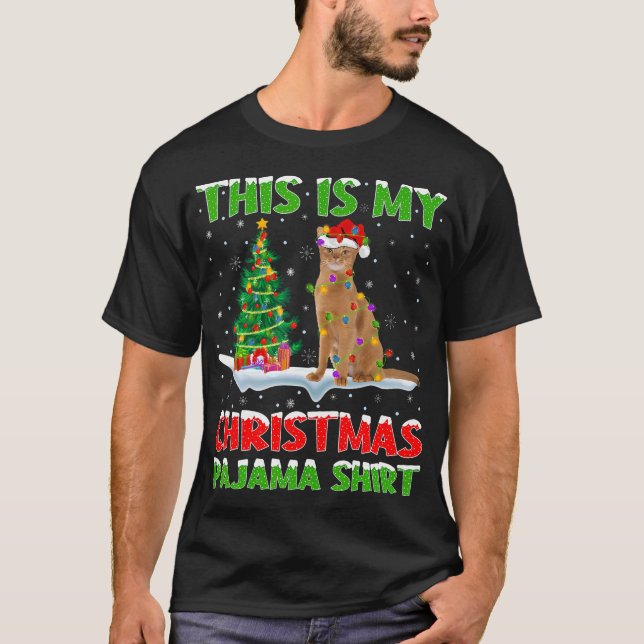 Abyssinian Cat Xmas Tree Lights This Is My Christm T-Shirt (Front)