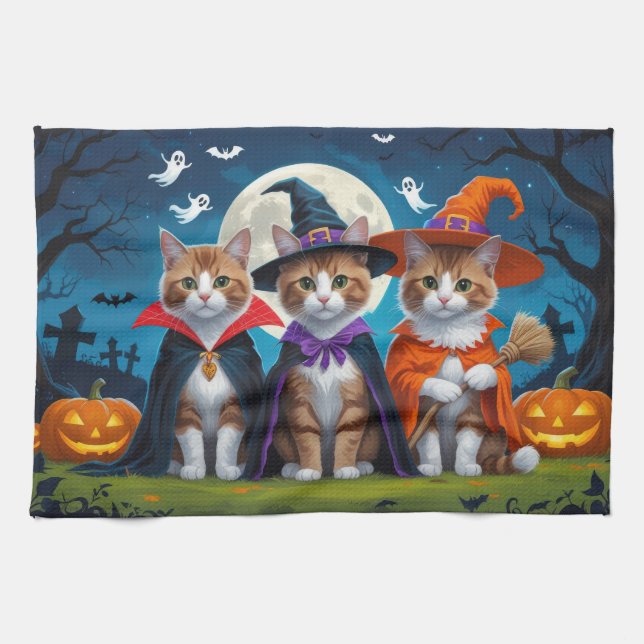 Abyssinian Cats Pumpkin Halloween Funny Kitchen Towel (Horizontal)