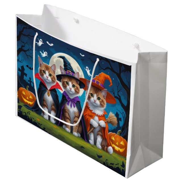 Abyssinian Cats Pumpkin Halloween Funny Large Gift Bag (Front Angled)