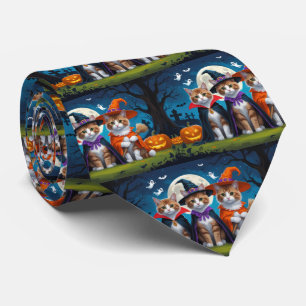 Abyssinian Cats Pumpkin Halloween Funny Neck Tie