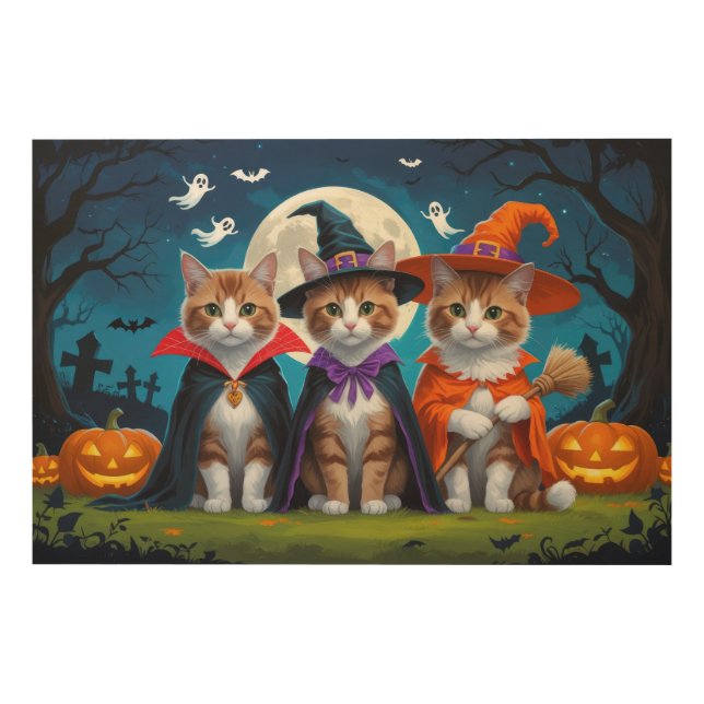 Abyssinian Cats Pumpkin Halloween Funny Wood Wall Art (Front)