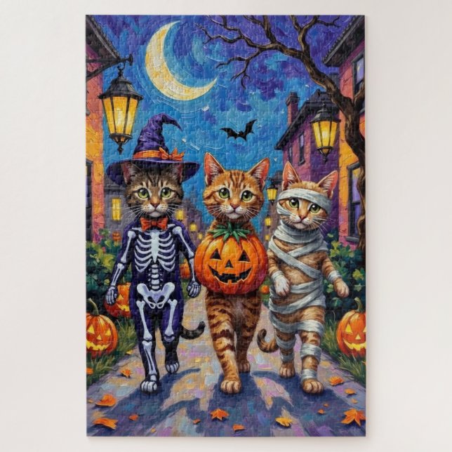 Abyssinian Cats Trick-or-Treating in Halloween Cos Jigsaw Puzzle (Vertical)