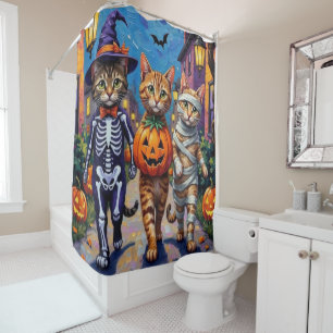 Abyssinian Cats Trick-or-Treating in Halloween Cos Shower Curtain