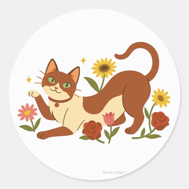 Abyssinian in the Daisies Classic Round Sticker (Front)
