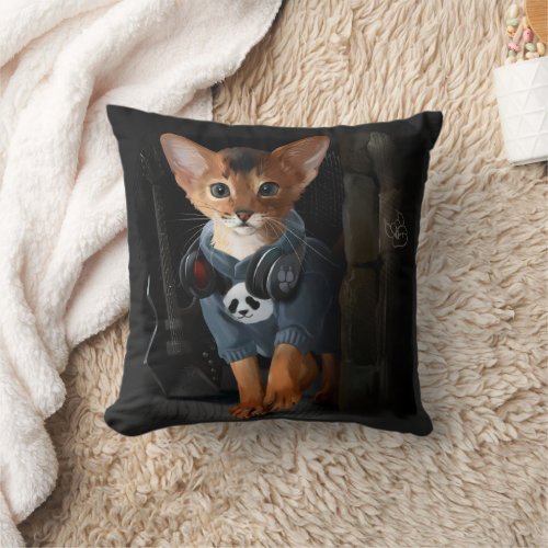Abyssinian kitten in a sweater throw pillow