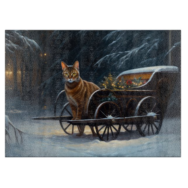 Abyssinian Snowy Sleigh Ride Christmas Decor Cutting Board (Front)