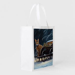 Abyssinian Snowy Sleigh Ride Christmas Decor Grocery Bag