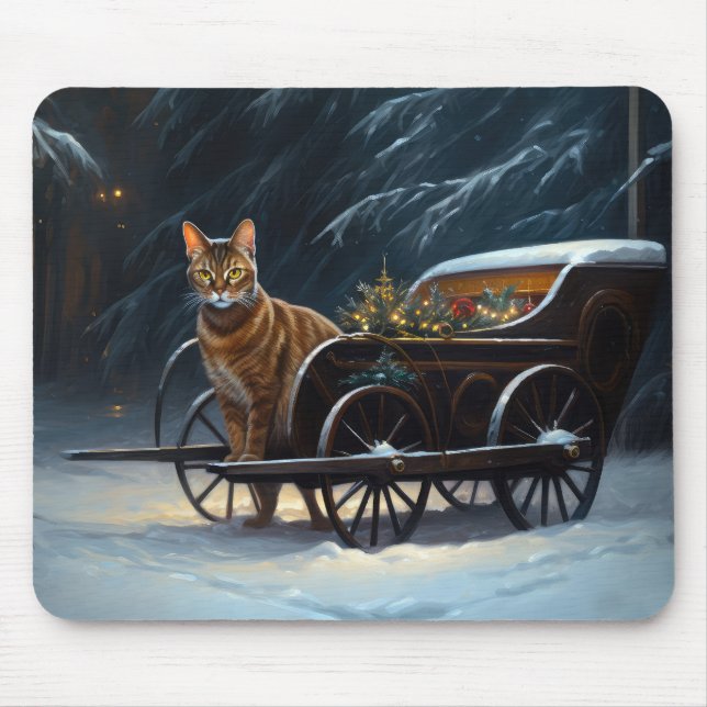 Abyssinian Snowy Sleigh Ride Christmas Decor Mouse Pad (Front)