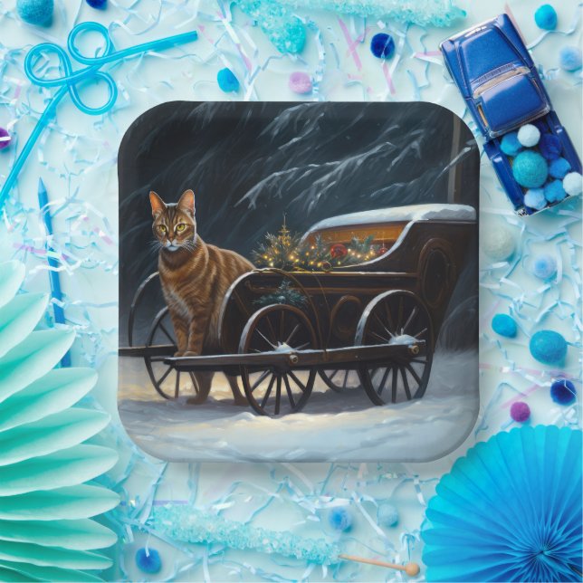 Abyssinian Snowy Sleigh Ride Christmas Decor Paper Plates (Party)