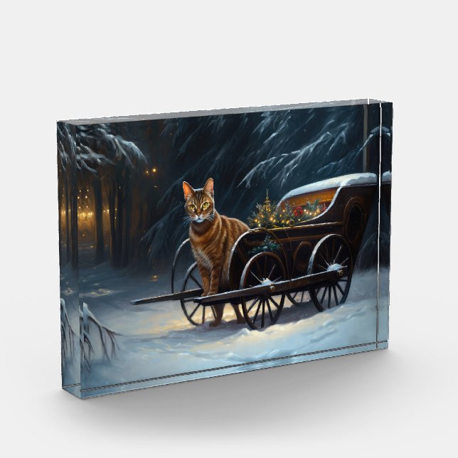 Abyssinian Snowy Sleigh Ride Christmas Decor Photo Block (Left)