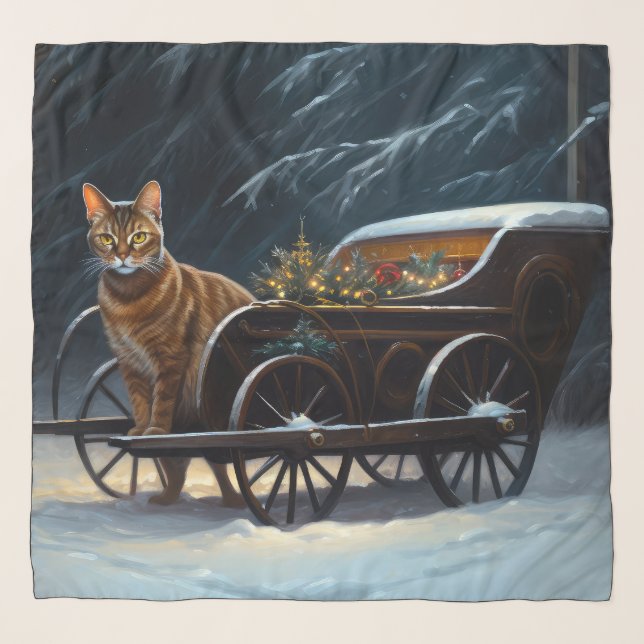 Abyssinian Snowy Sleigh Ride Christmas Decor Scarf (Front)