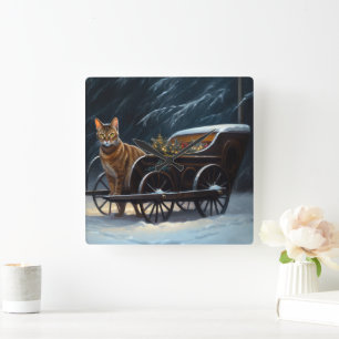 Abyssinian Snowy Sleigh Ride Christmas Decor Square Wall Clock