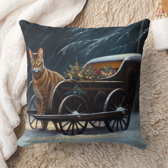 Abyssinian Snowy Sleigh Ride Christmas Decor Throw Pillow (Blanket)