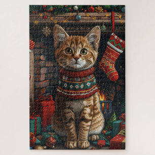 Abyssinian with Christmas Gifts Fireplace Jigsaw Puzzle