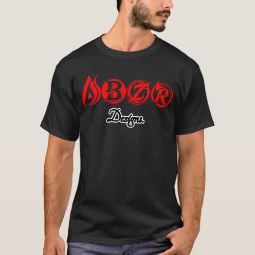 abzrdesigns red text black t_shirt