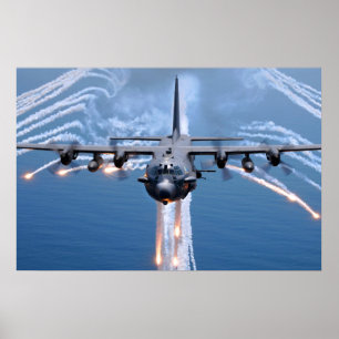 AC-130H Spectre jettisons flares Poster