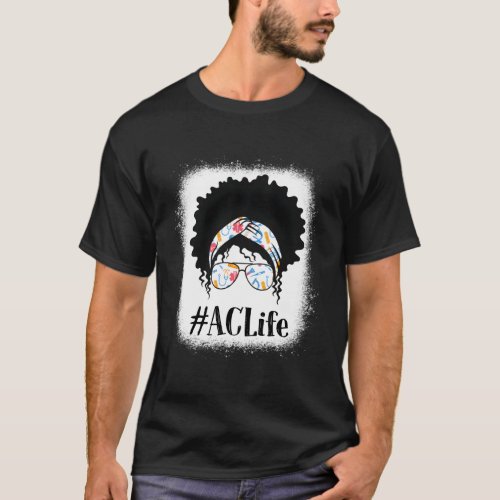 Ac Ambulatory Care Nurse Black Afro Messy Bun Afri T_Shirt