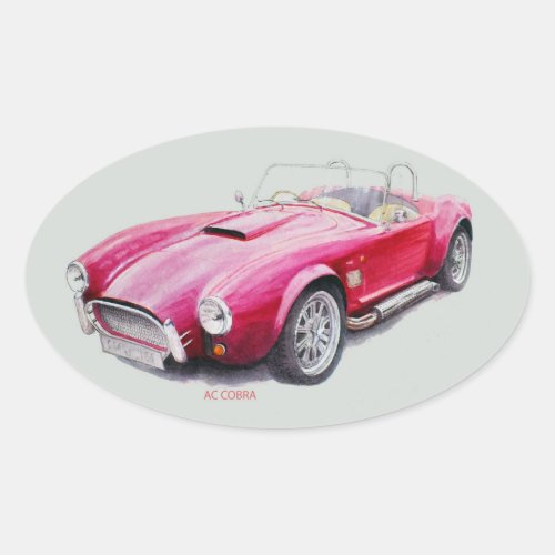 AC Cobra Red Classic Sports Car Oval Sticker