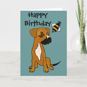 AC- Cute Boxer Puppy and Bee Cartoon Card
