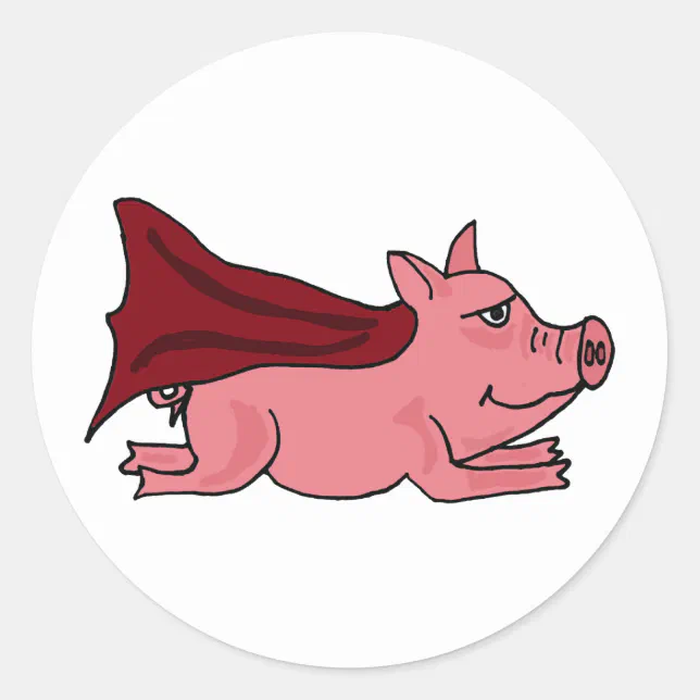 AC- Flying Super Pig Cartoon Classic Round Sticker | Zazzle