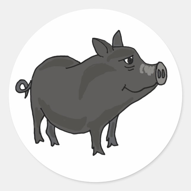 AC- Pot Bellied Pig Cartoon Classic Round Sticker (Front)