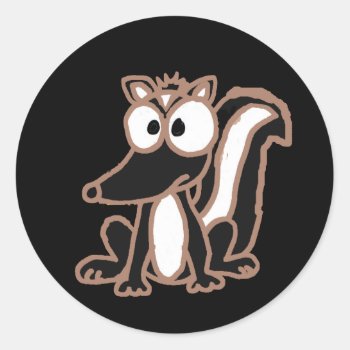Ac- Silly Skunk Cartoon Classic Round Sticker by tickleyourfunnybone at Zazzle