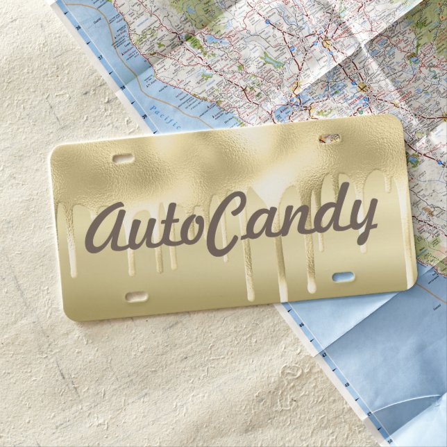 AC Your Text Paint Drip License Plate Light Gold (In Situ)