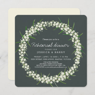 Acacia art flowers green pre wedding rehearsal invitation