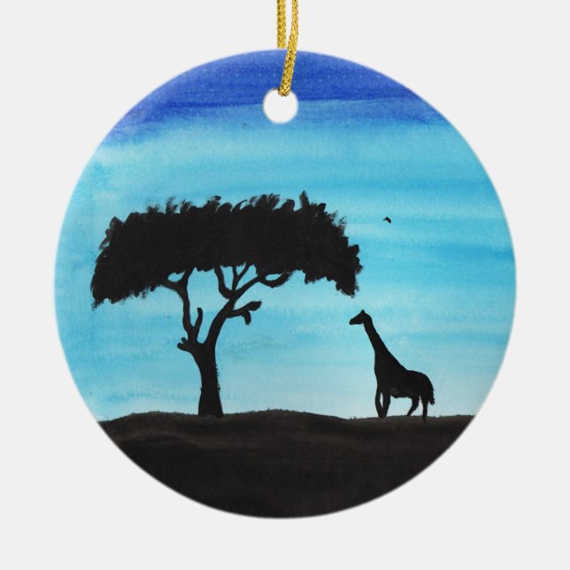 Acacia & Giraffe Ceramic Ornament (Front)
