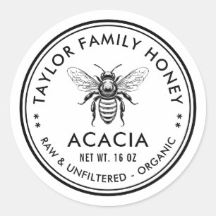 Acacia honey label with honey bee