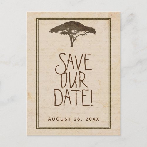 Acacia Tree African Safari Vintage Save The Date Announcement Postcard