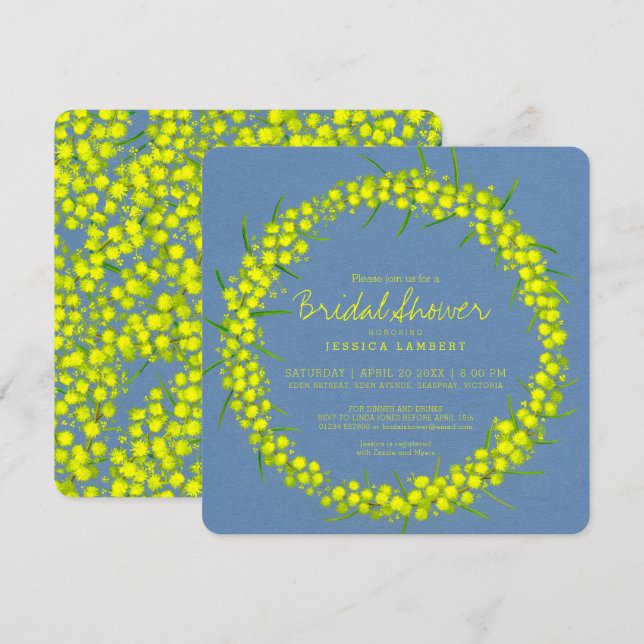 Acacia yellow art flowers bridal shower invites (Front/Back)