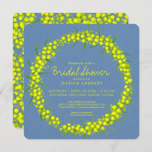 Acacia yellow art flowers bridal shower invites