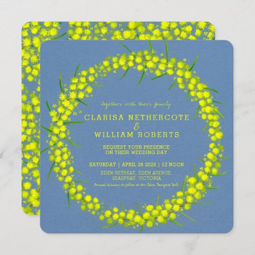 Acacia yellow wattle floral art wedding invites