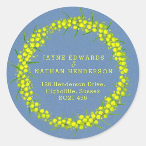 Acacia yellow wattle wedding address stickers