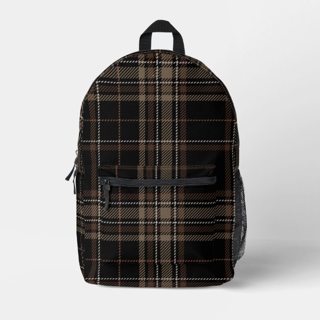 Academia Black Plaid Printed Backpack (Front)