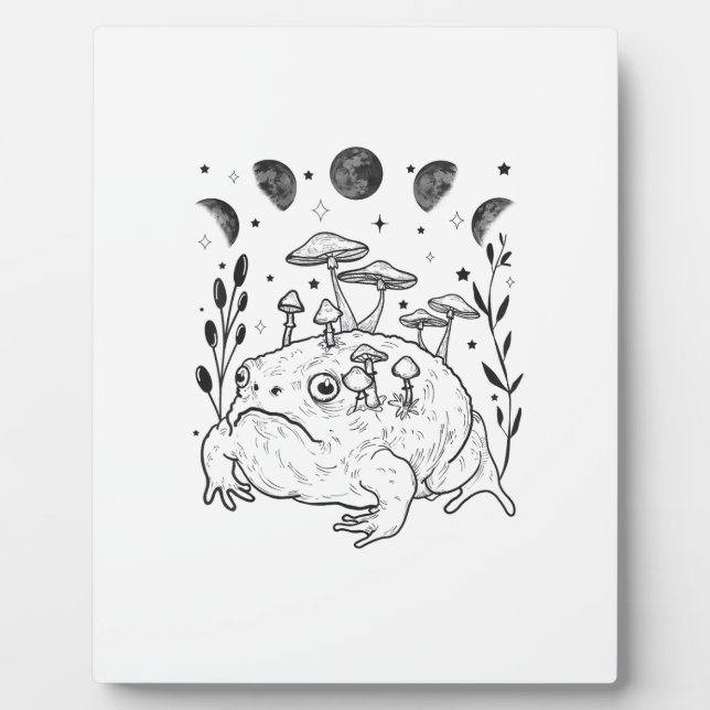 Academia Moon Witchy Goblincore Aesthetic Frog Plaque (Front)