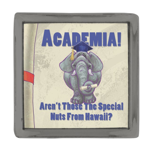 Academia Scroll Gunmetal Finish Lapel Pin (Front)